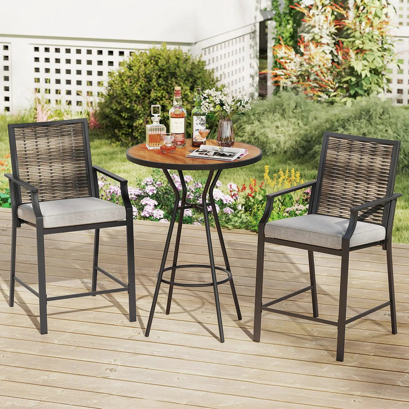 Patio Bar Stools Set of 2 Counter Height Rattan Bar Chairs with Armrest-Grey by DirectDeals