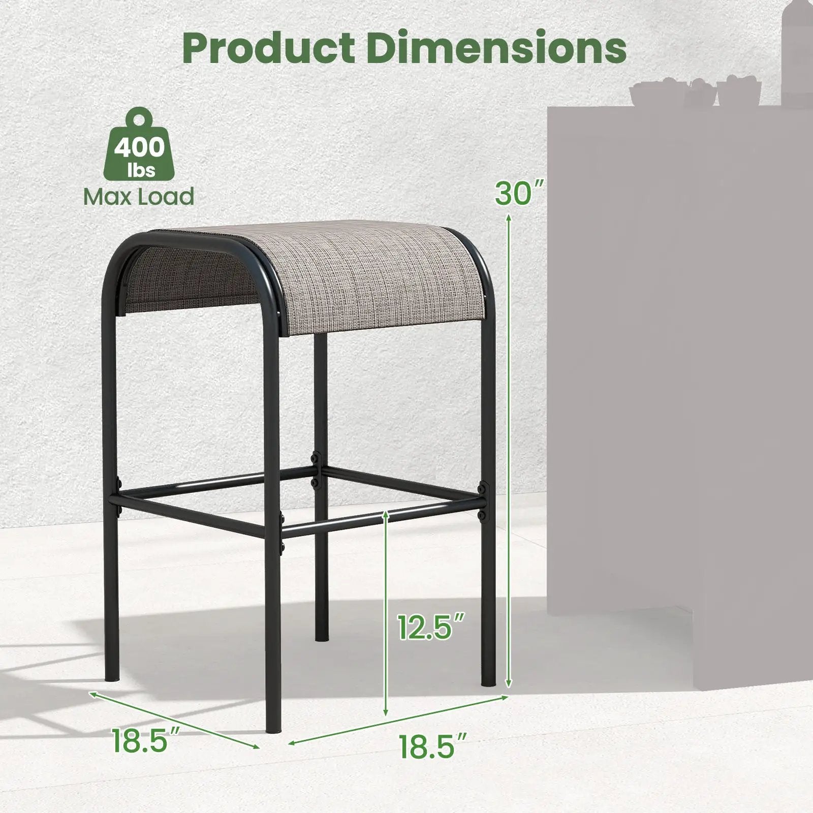 Set of 2/4 Patio Metal Bar Stools with Curved Fabric Seat by DirectDeals