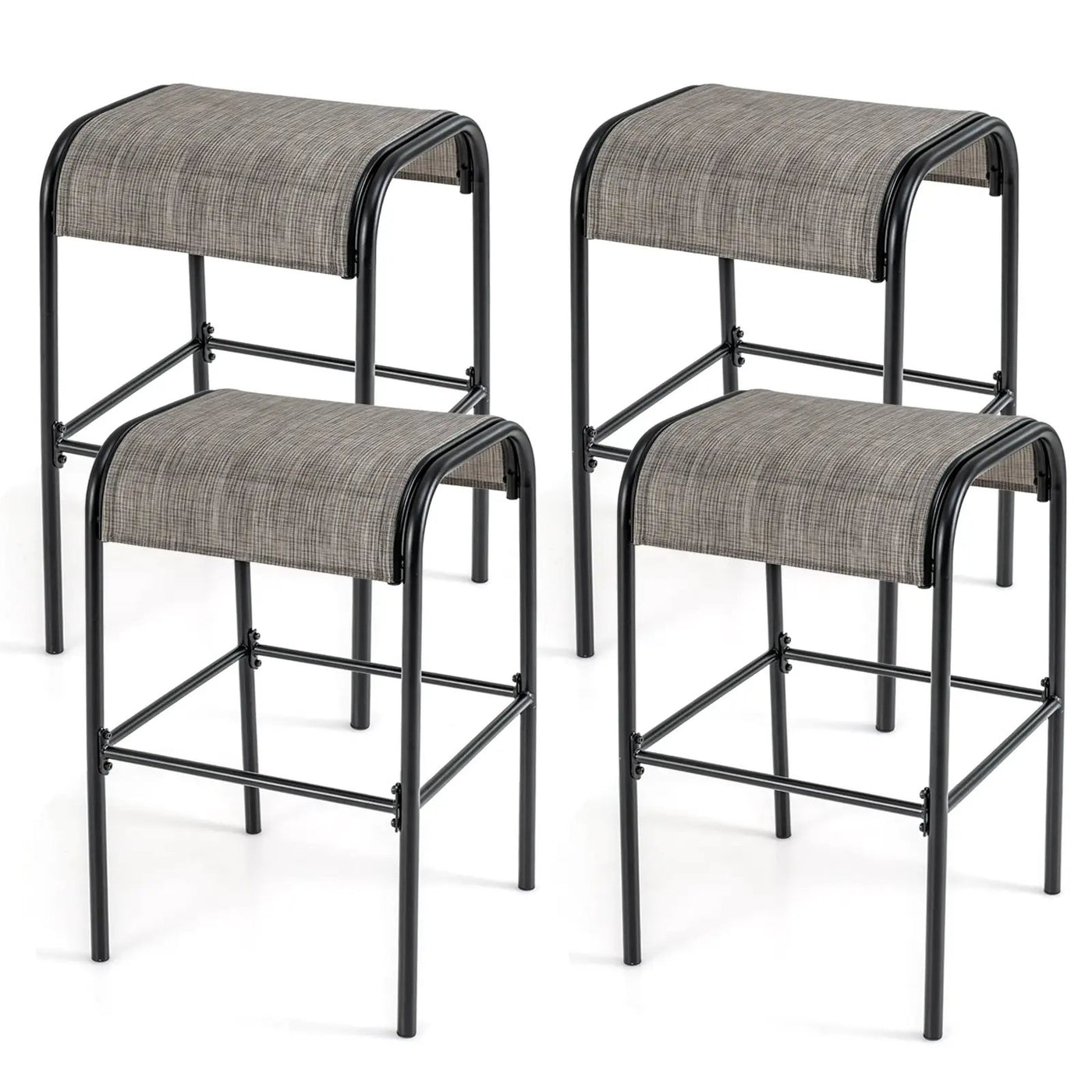 Set of 2/4 Patio Metal Bar Stools with Curved Fabric Seat by DirectDeals