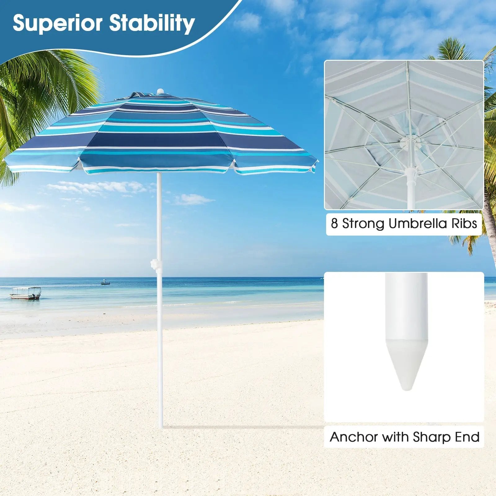 6.5 Feet Patio Beach Umbrella with Waterproof Polyester Fabric by DirectDeals