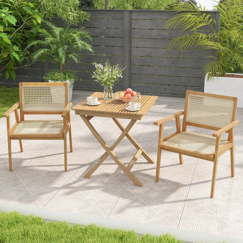 27.5 Inch Indonesia Teak Patio Bistro Table with Slatted Tabletop and Sturdy Wood Frame by DirectDeals