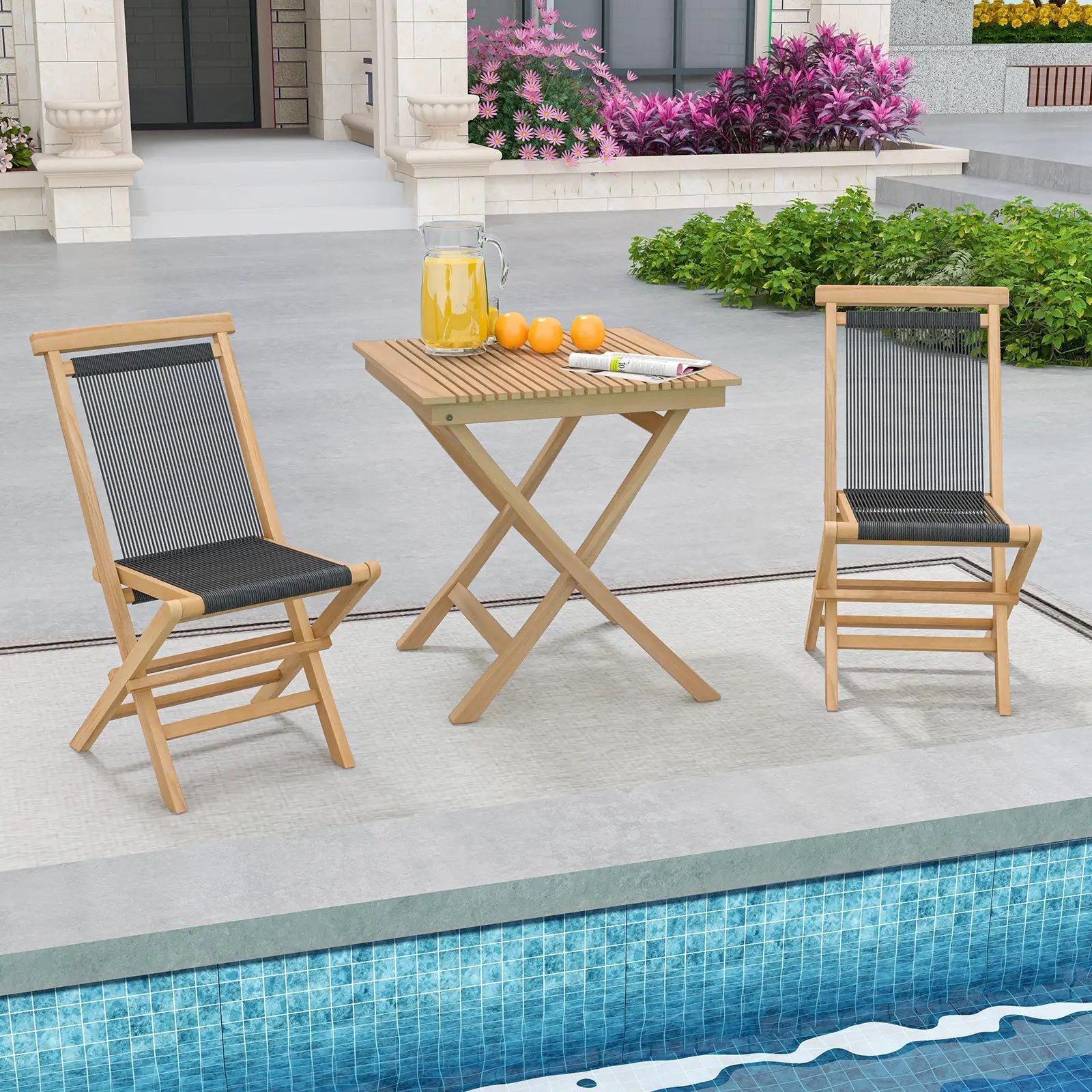 27.5 Inch Indonesia Teak Patio Bistro Table with Slatted Tabletop and Sturdy Wood Frame by DirectDeals
