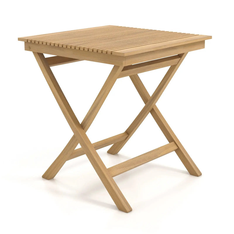 27.5 Inch Indonesia Teak Patio Bistro Table with Slatted Tabletop and Sturdy Wood Frame by DirectDeals
