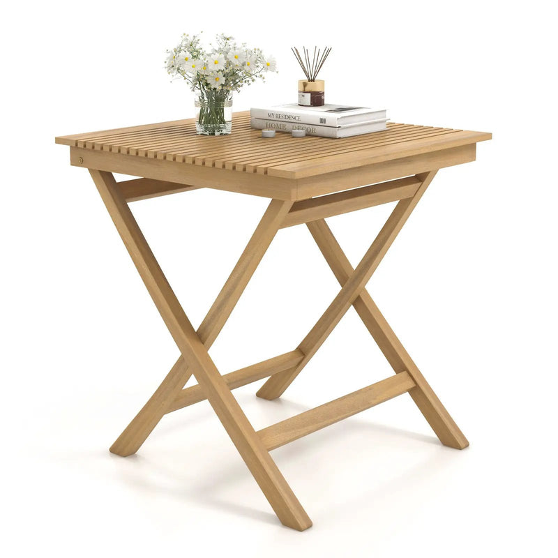 27.5 Inch Indonesia Teak Patio Bistro Table with Slatted Tabletop and Sturdy Wood Frame by DirectDeals