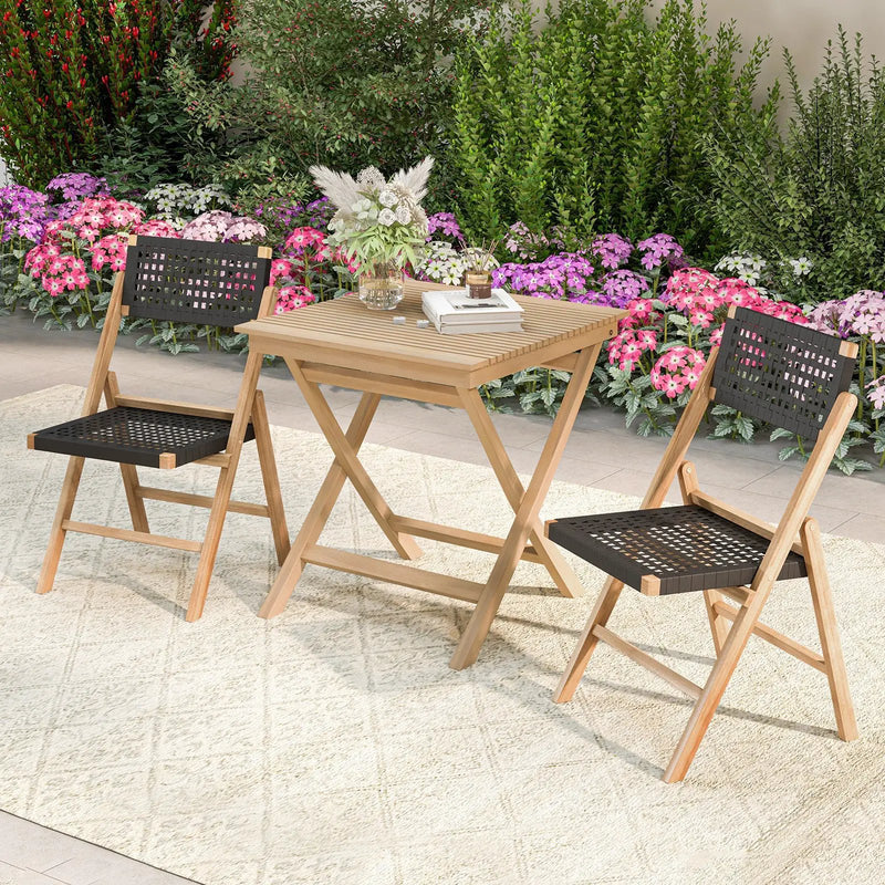 27.5 Inch Indonesia Teak Patio Bistro Table with Slatted Tabletop and Sturdy Wood Frame by DirectDeals