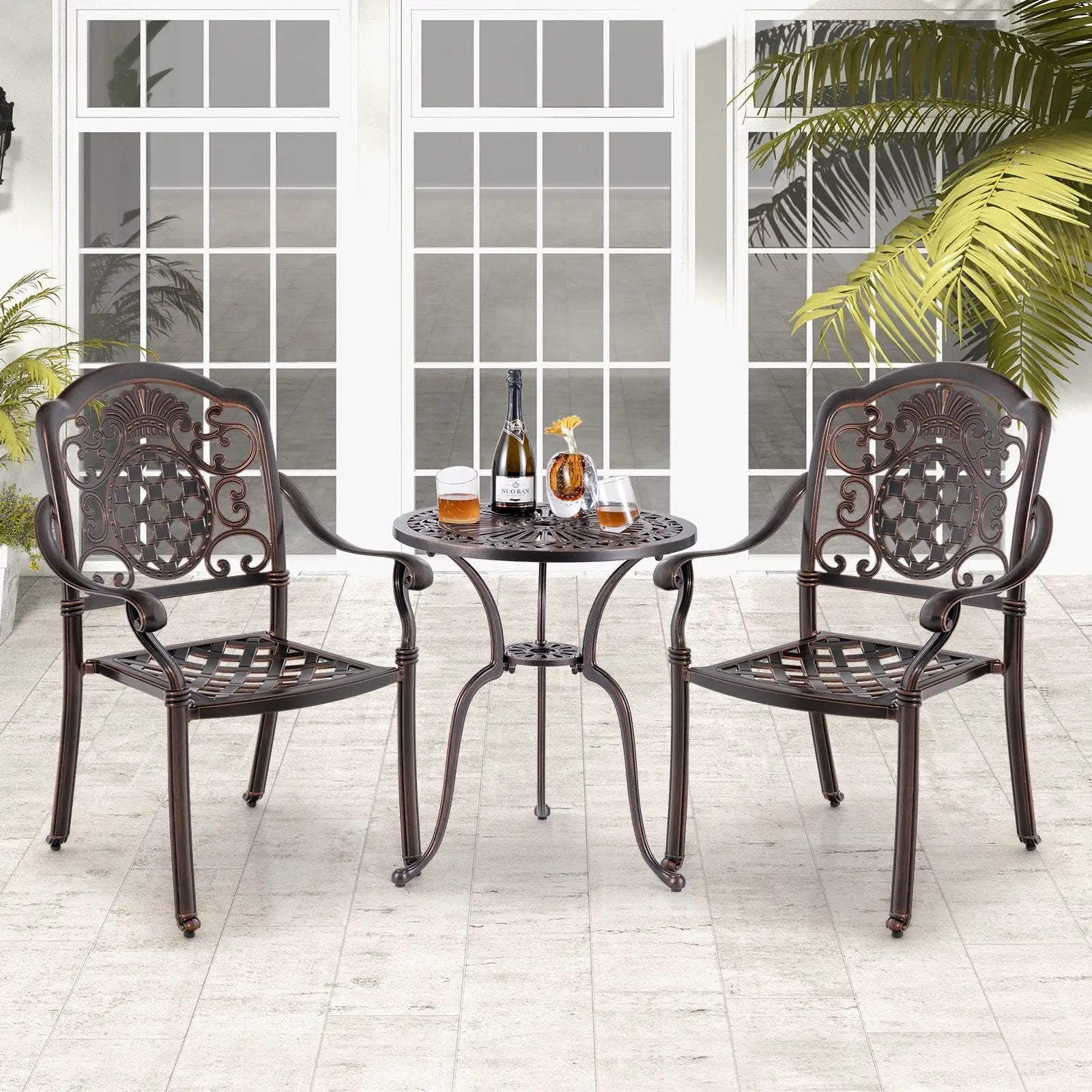 Patio Cast Aluminum Dining Chairs Set of 2 Metal Armchairs Stackable-Copper by DirectDeals
