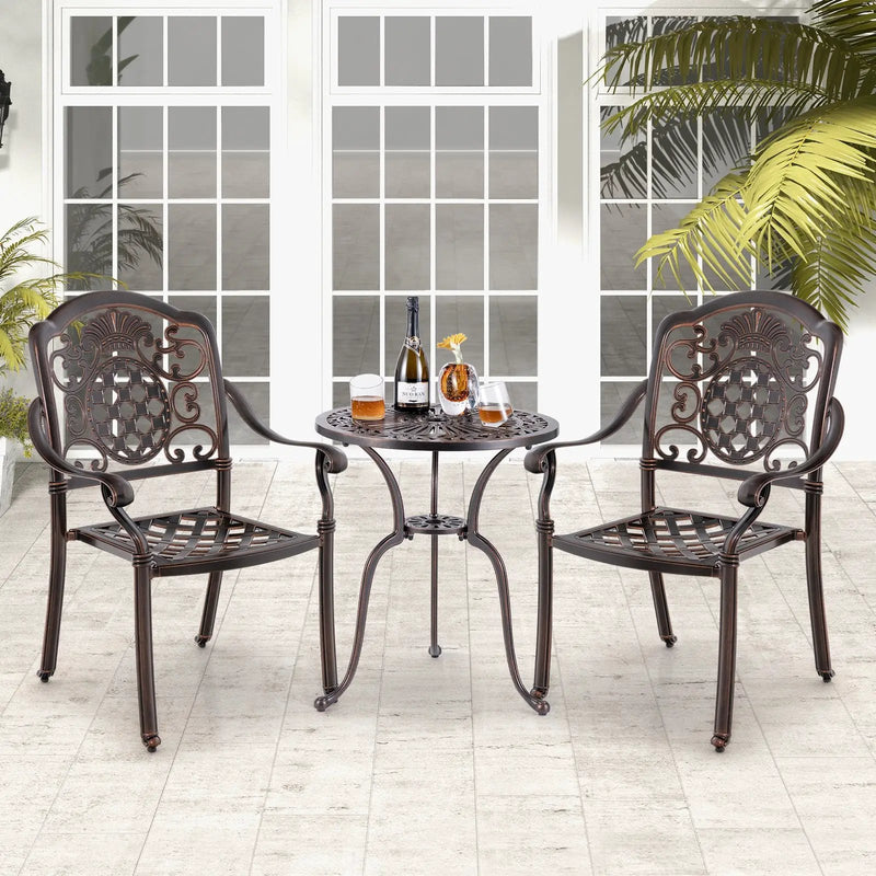 Patio Cast Aluminum Dining Chairs Set of 2 Metal Armchairs Stackable-Copper by DirectDeals
