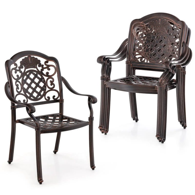 Patio Cast Aluminum Dining Chairs Set of 2 Metal Armchairs Stackable-Copper by DirectDeals