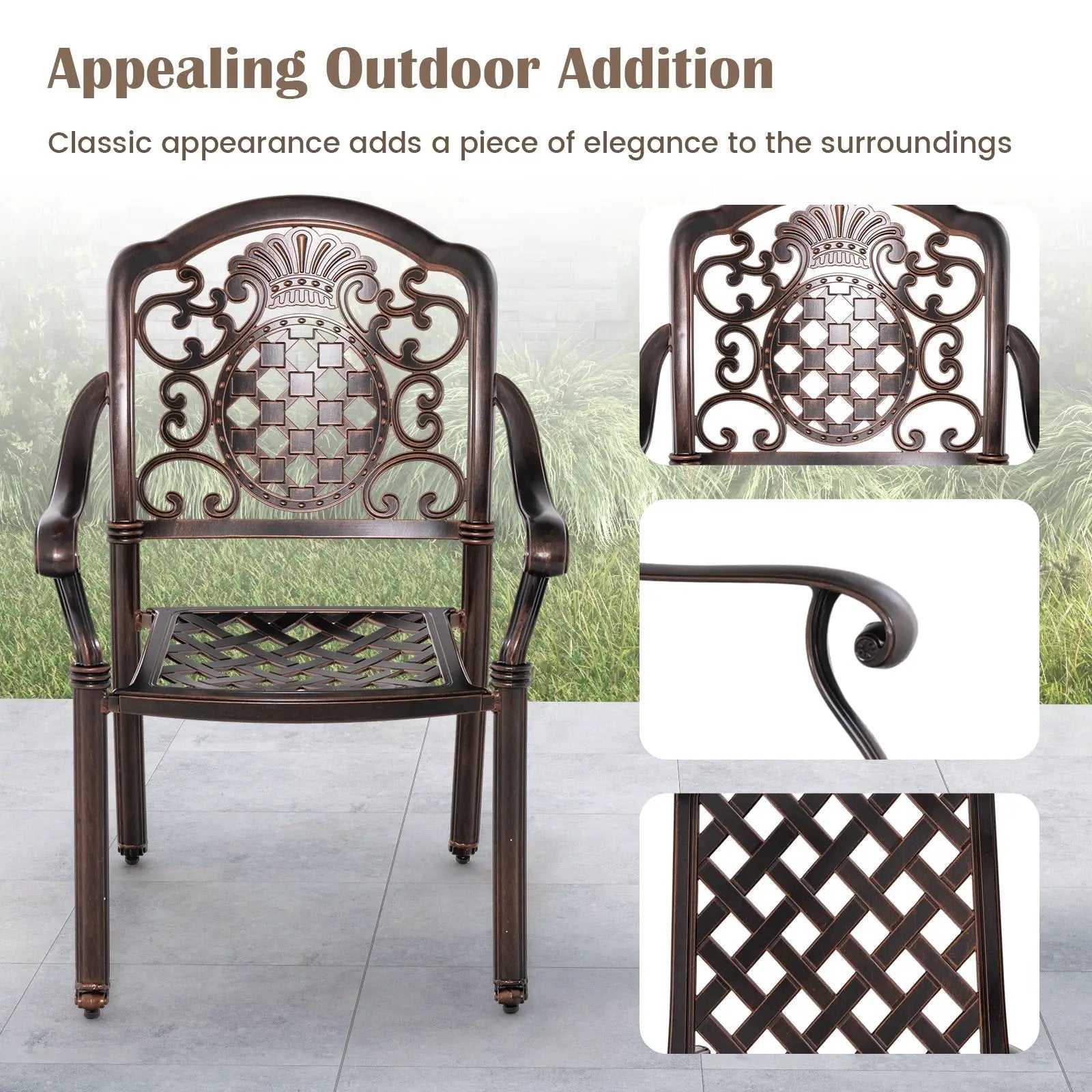 Patio Cast Aluminum Dining Chairs Set of 2 Metal Armchairs Stackable-Copper by DirectDeals