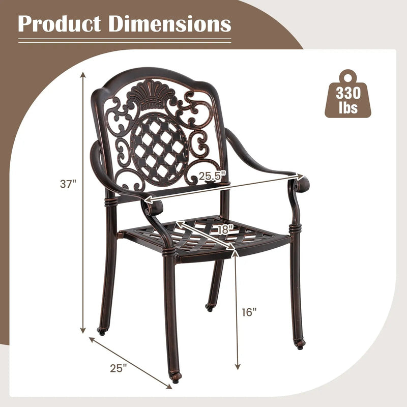 Patio Cast Aluminum Dining Chairs Set of 2 Metal Armchairs Stackable-Copper by DirectDeals