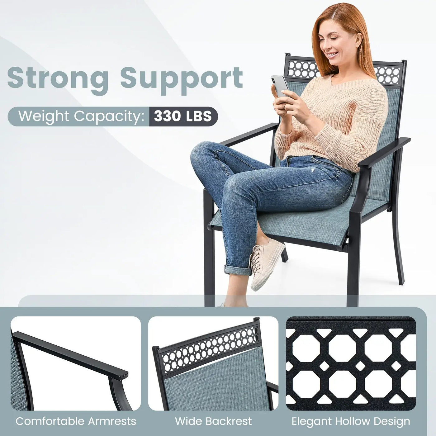 Patio Chairs Set of 2 with All Weather Breathable Fabric by DirectDeals