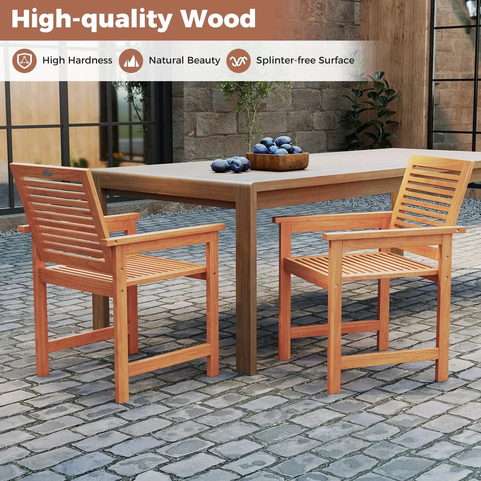Patio Chairs Set of 2 with Inclined Backrests and Slatted Seats by DirectDeals