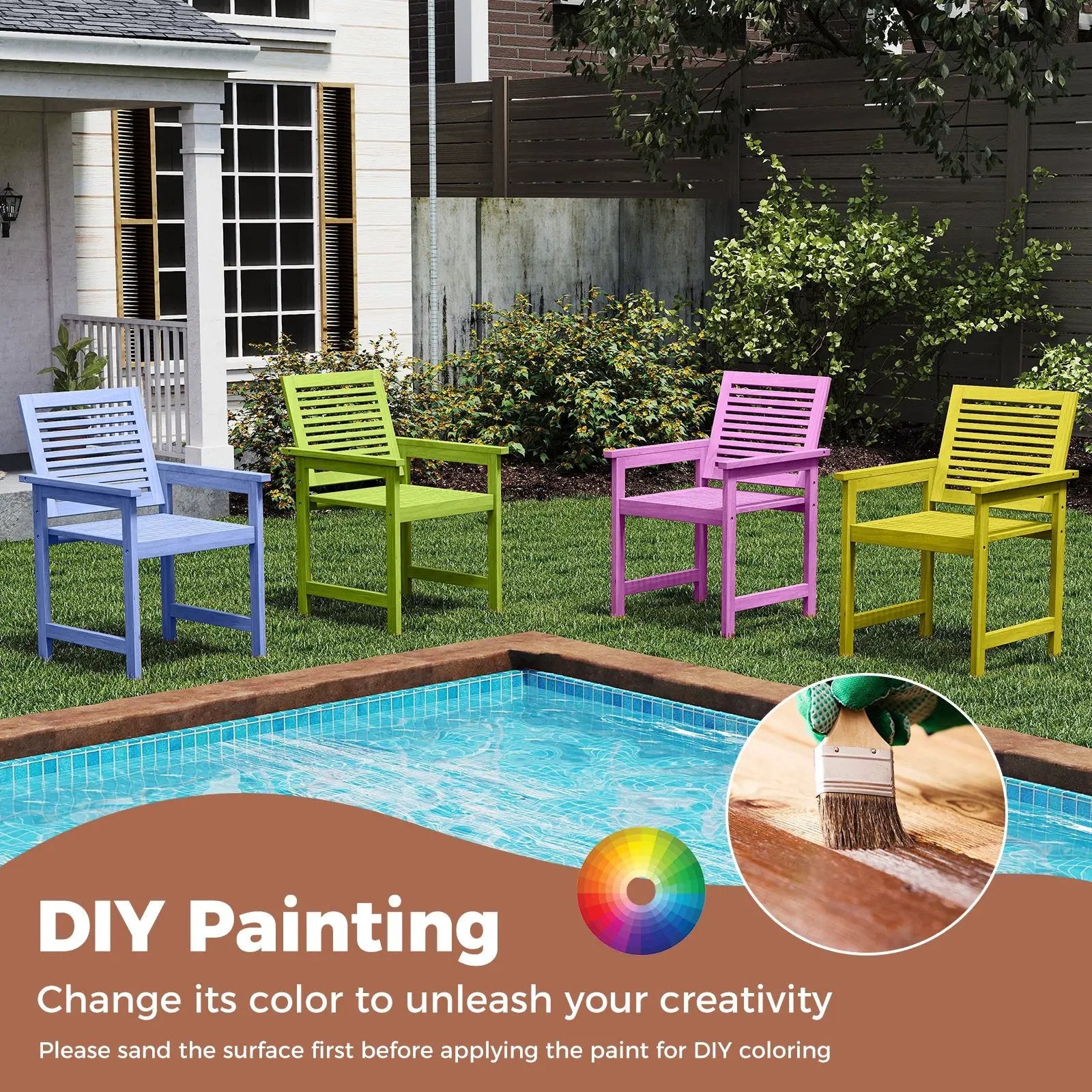Patio Chairs Set of 2 with Inclined Backrests and Slatted Seats by DirectDeals