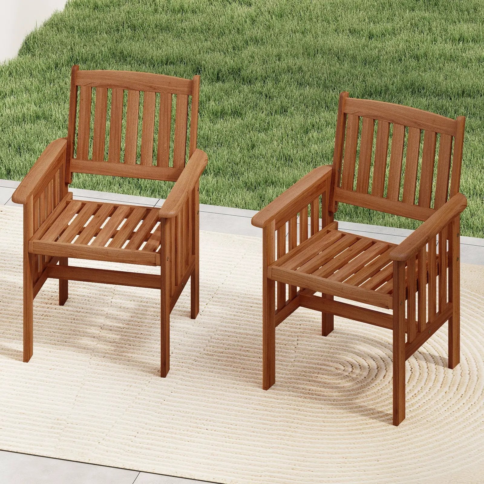 Patio Chairs Set of 2 Outdoor Solid Wood Chairs with Slatted Seat and Inclined Backrest by DirectDeals