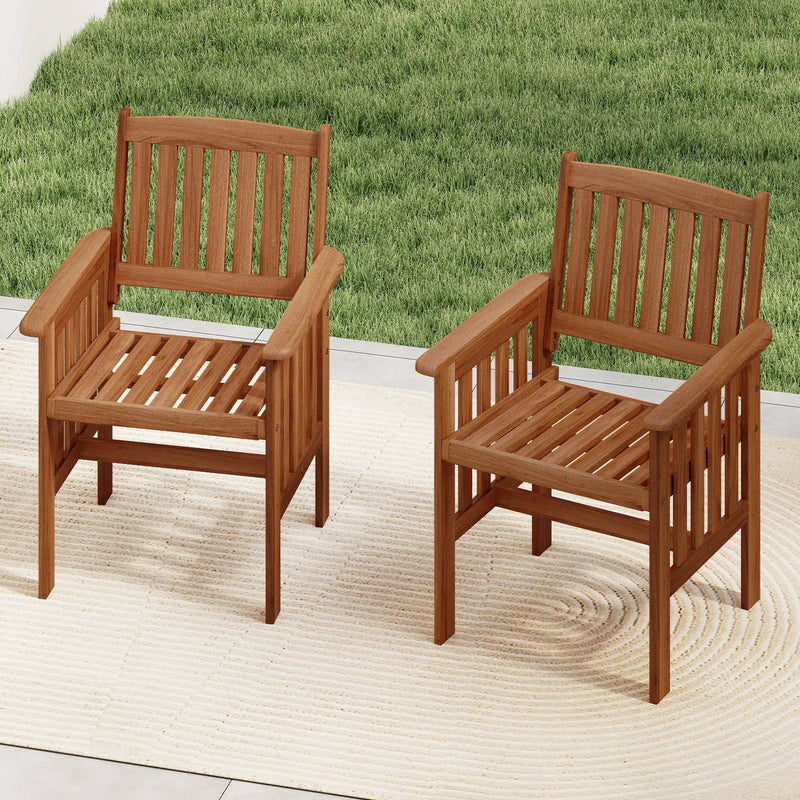 Patio Chairs Set of 2 Outdoor Solid Wood Chairs with Slatted Seat and Inclined Backrest by DirectDeals