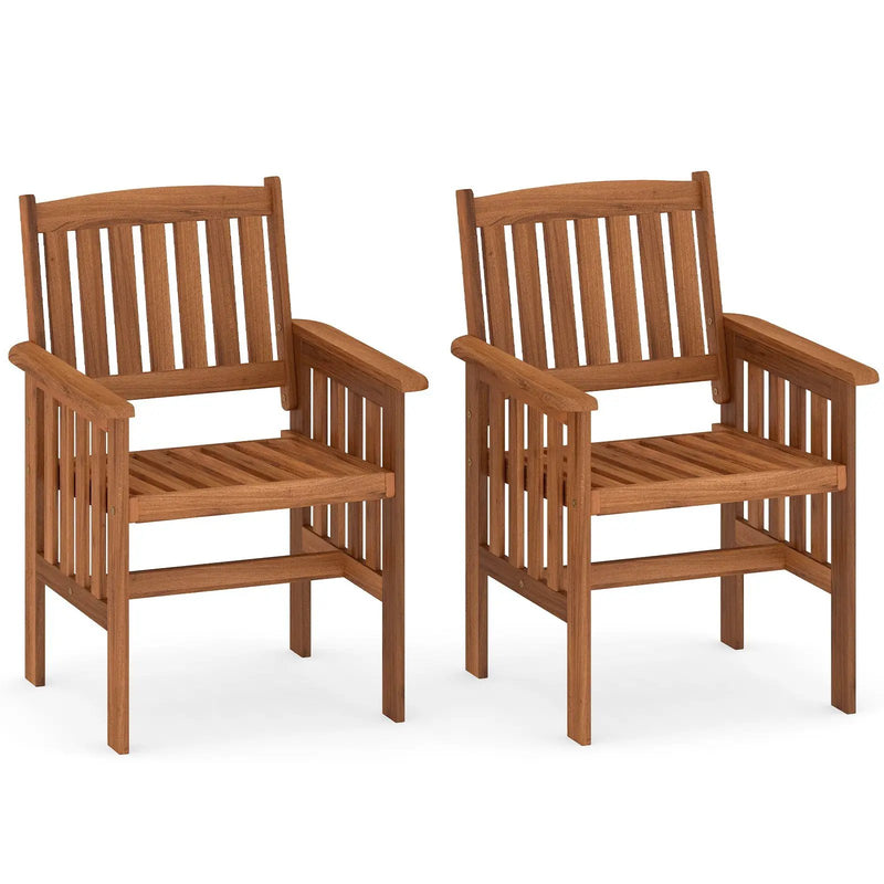 Patio Chairs Set of 2 Outdoor Solid Wood Chairs with Slatted Seat and Inclined Backrest by DirectDeals