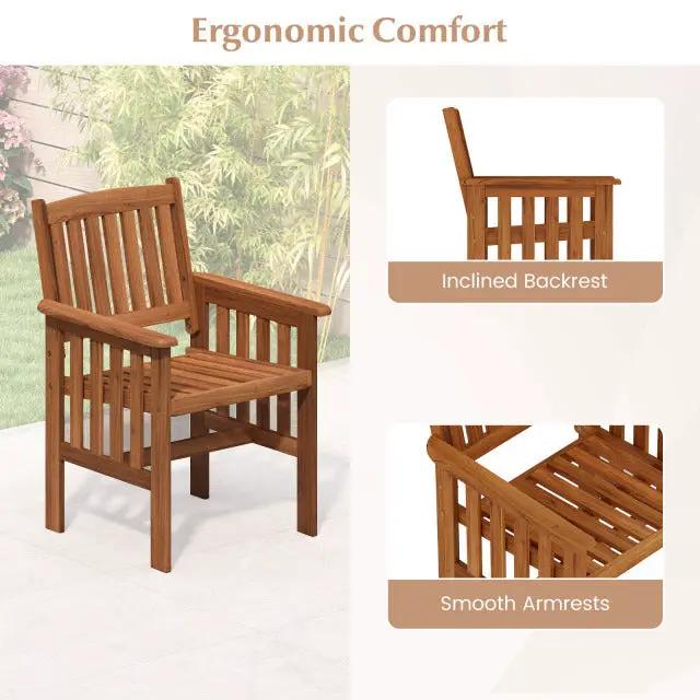 Patio Chairs Set of 2 Outdoor Solid Wood Chairs with Slatted Seat and Inclined Backrest by DirectDeals