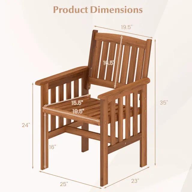 Patio Chairs Set of 2 Outdoor Solid Wood Chairs with Slatted Seat and Inclined Backrest by DirectDeals