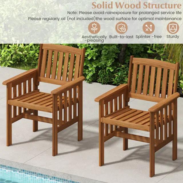 Patio Chairs Set of 2 Outdoor Solid Wood Chairs with Slatted Seat and Inclined Backrest by DirectDeals