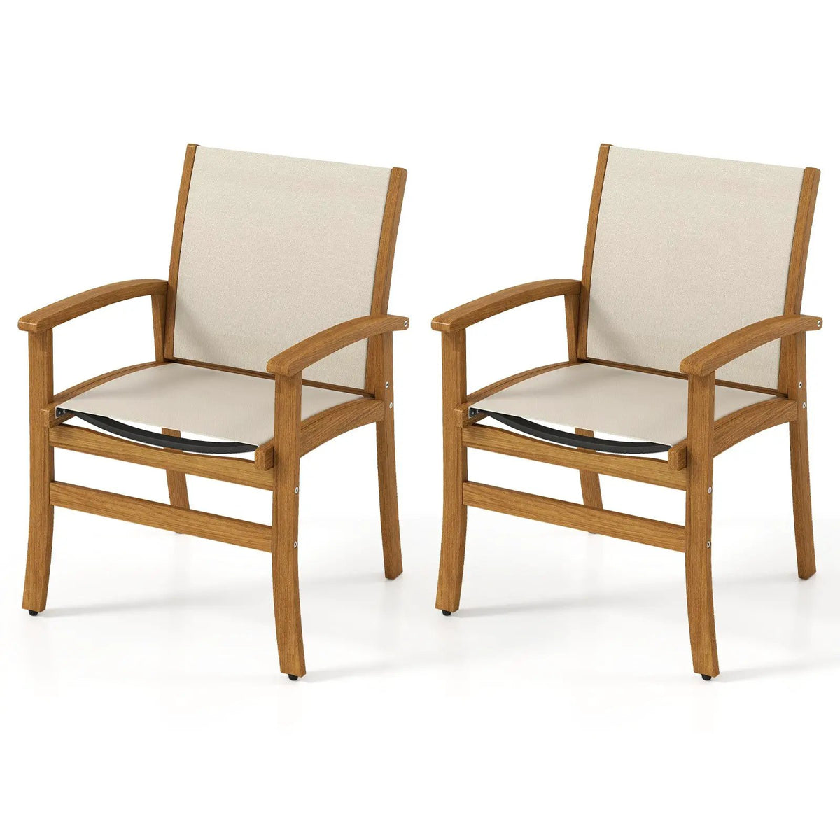 Patio Chairs Set of 2 Acacia Wood Armchairs with Breathable Fabric Back and Seat by DirectDeals
