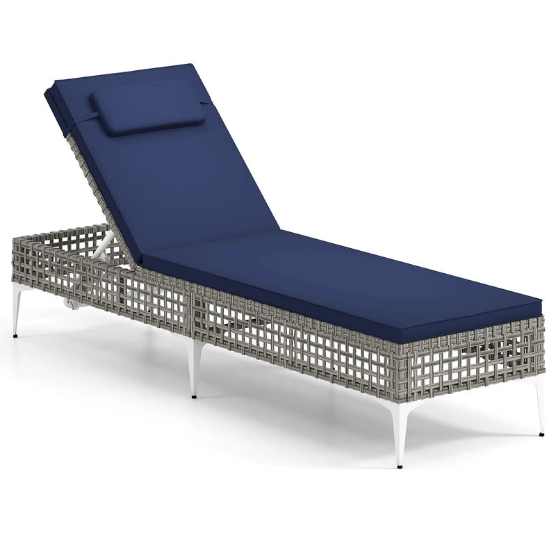 Patio Chaise Lounge Chair with 6-Level Adjustable Backrest and Headrest for Poolside-Navy by DirectDeals