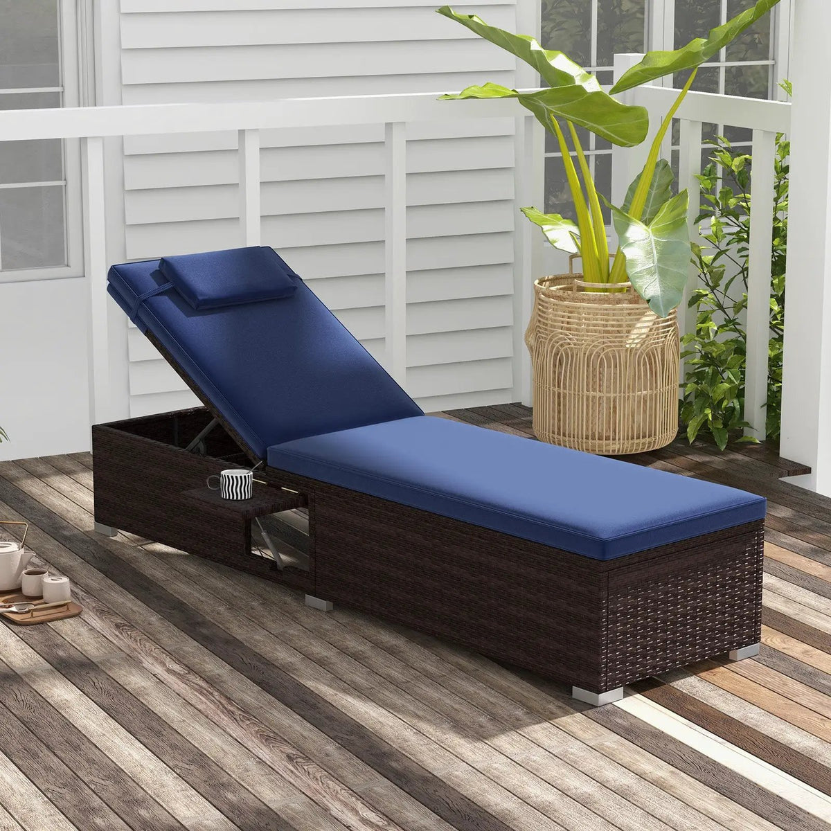 Outdoor PE RattanChaise Lounge with 6-level Backrest by DirectDeals