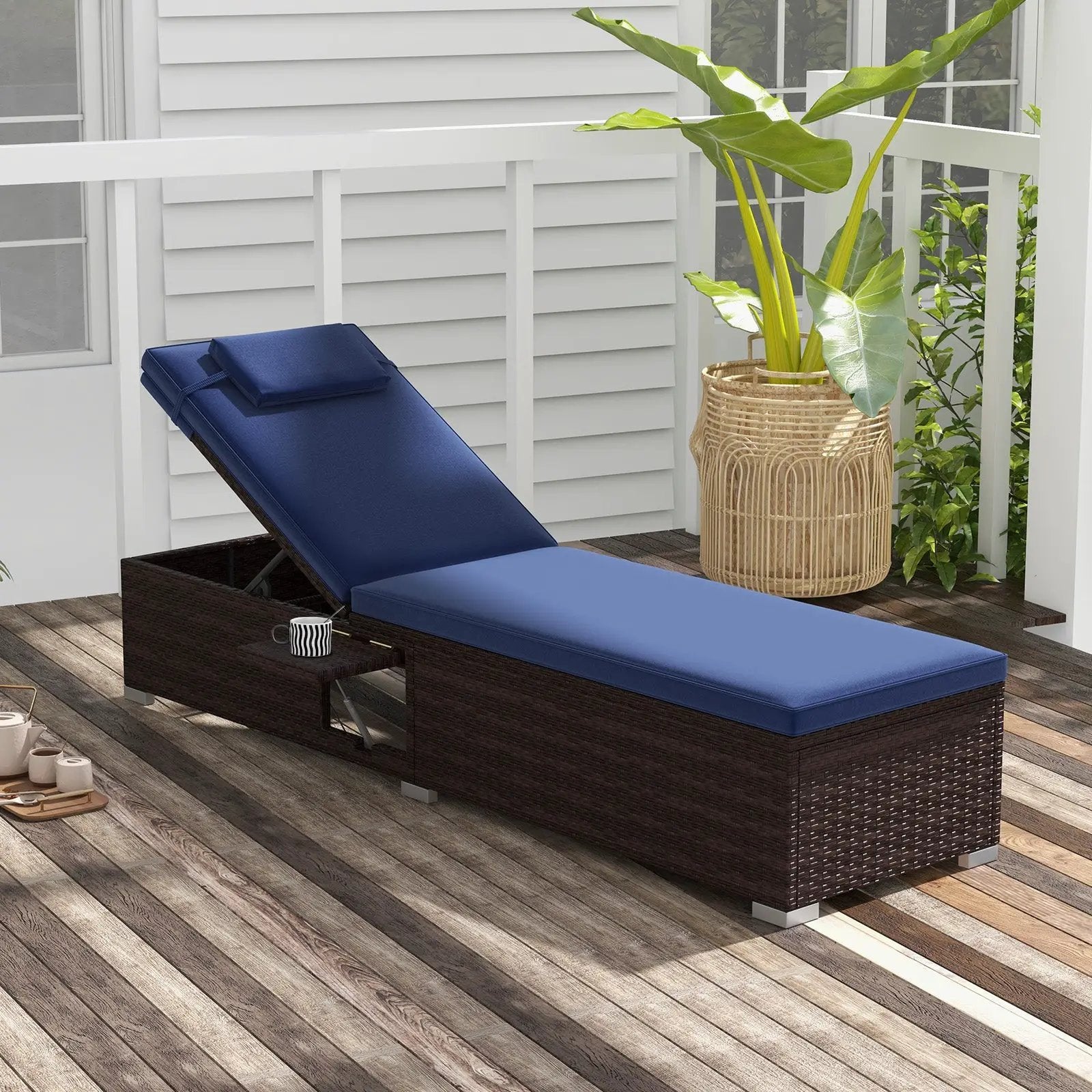 Outdoor PE RattanChaise Lounge with 6-level Backrest by DirectDeals