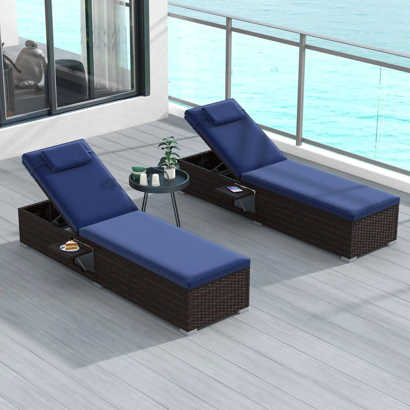 Outdoor PE RattanChaise Lounge with 6-level Backrest by DirectDeals