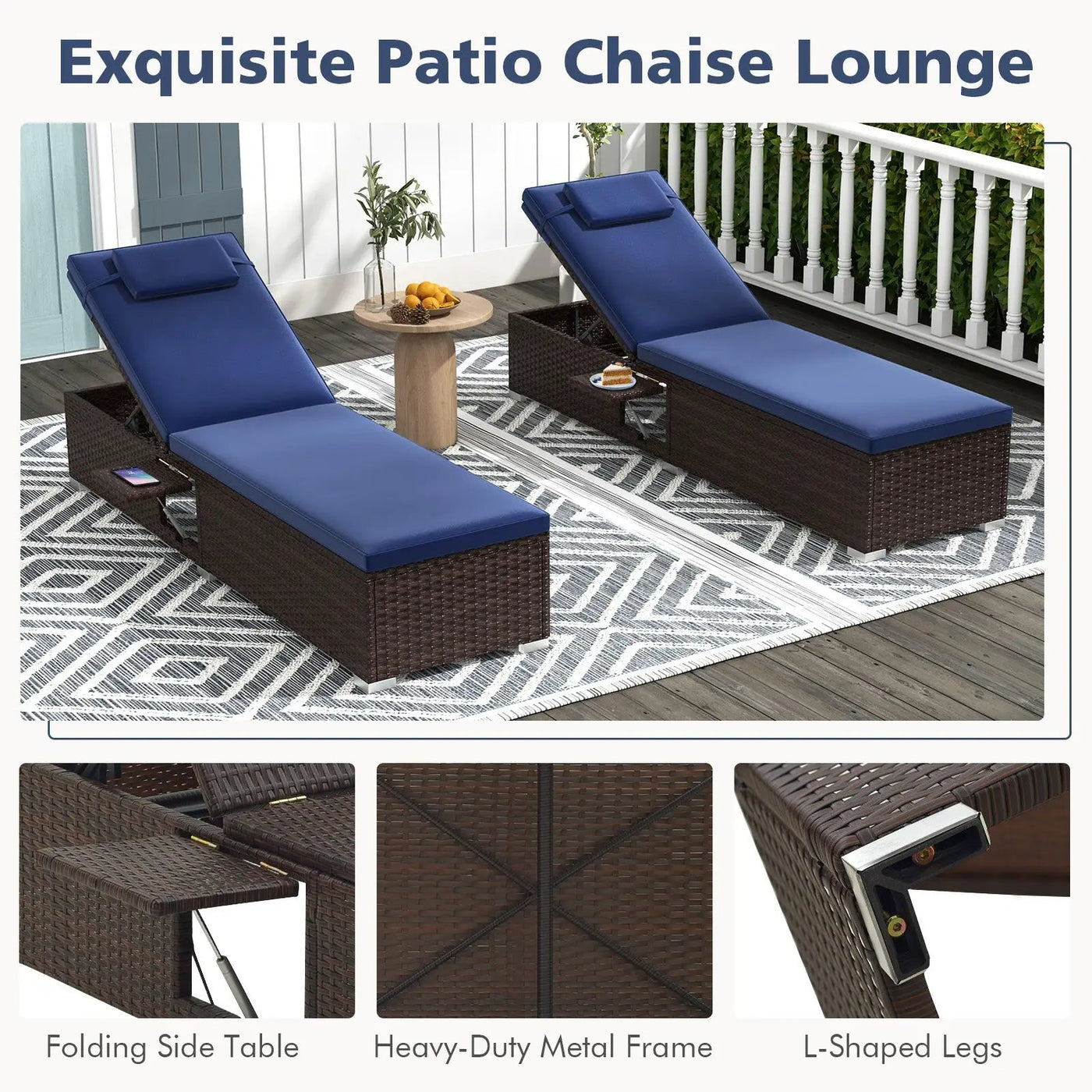 Outdoor PE RattanChaise Lounge with 6-level Backrest by DirectDeals