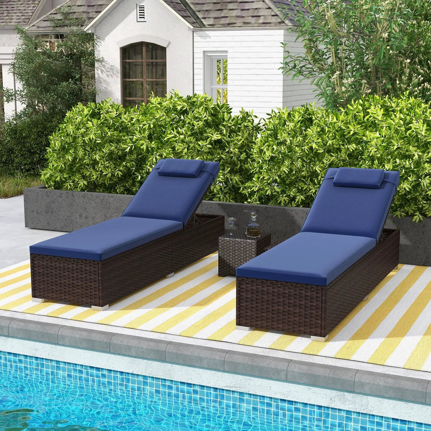 Patio Chaise Lounge Set of 2 with Backrest Seat Cushion and Headrest by DirectDeals