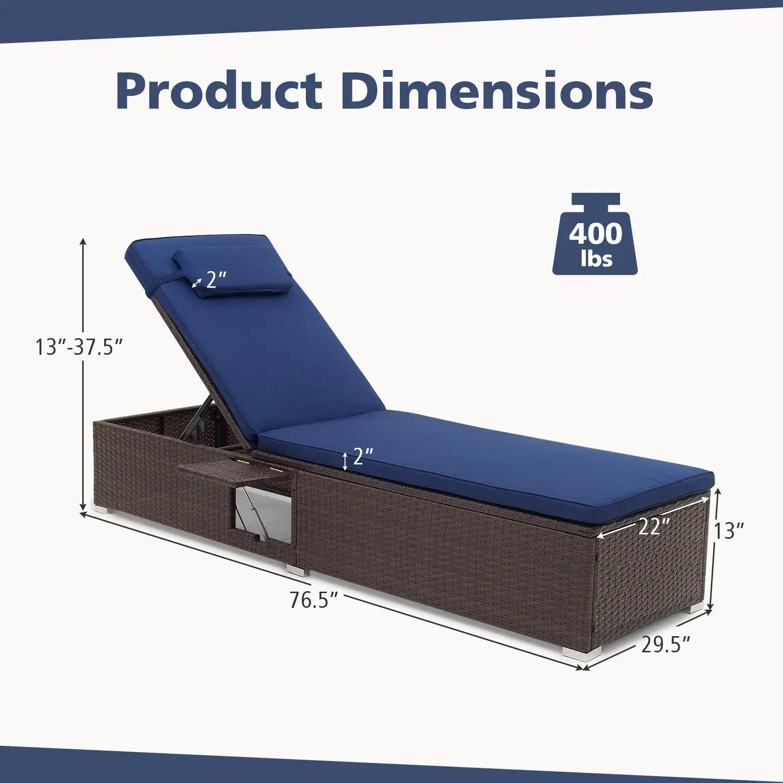 Patio Chaise Lounge Set of 2 with Backrest Seat Cushion and Headrest by DirectDeals