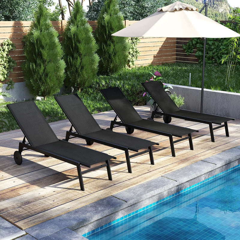 Patio Chaise Lounge Chair with Wheels and 6 by DirectDeals
