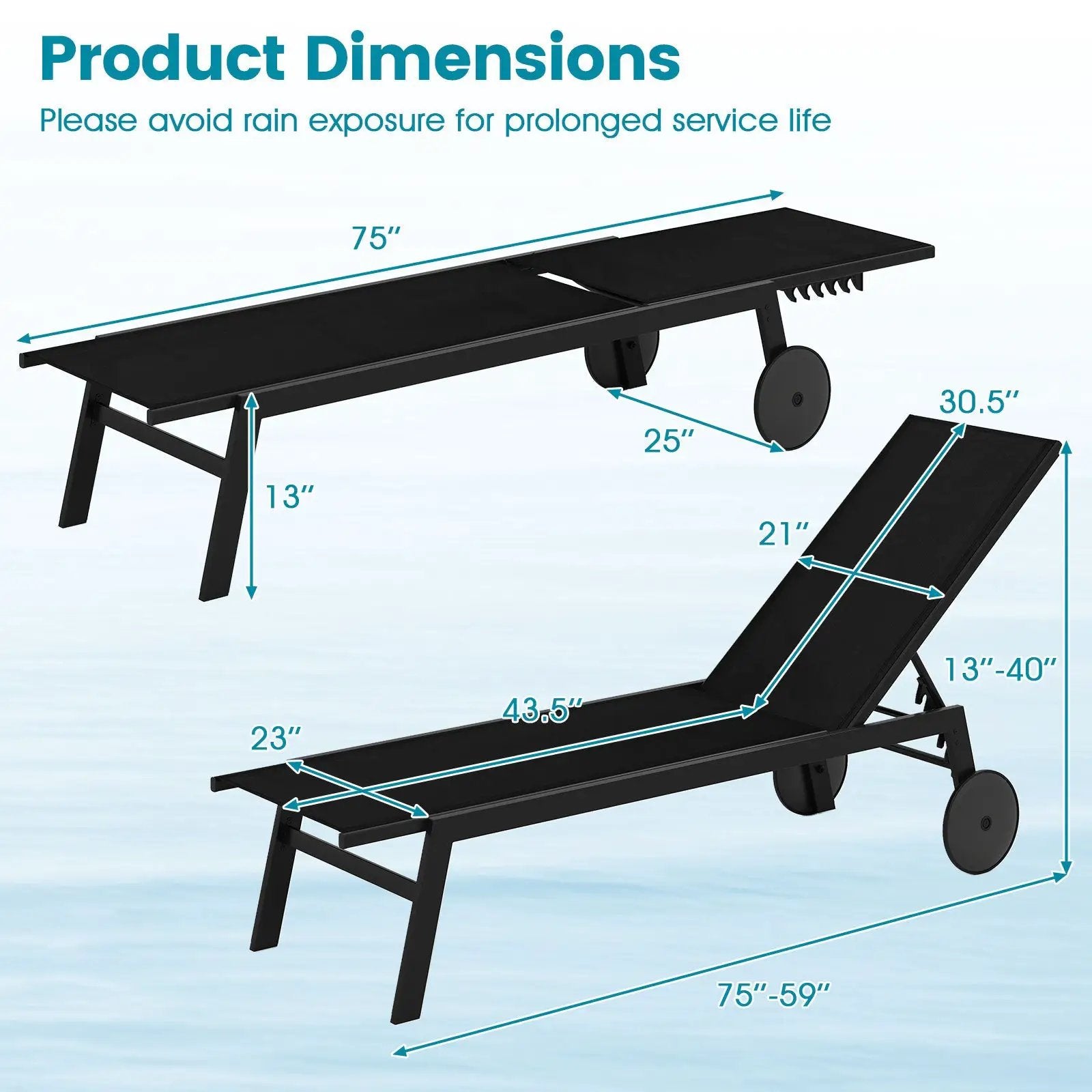 Patio Chaise Lounge Chair with Wheels and 6 by DirectDeals