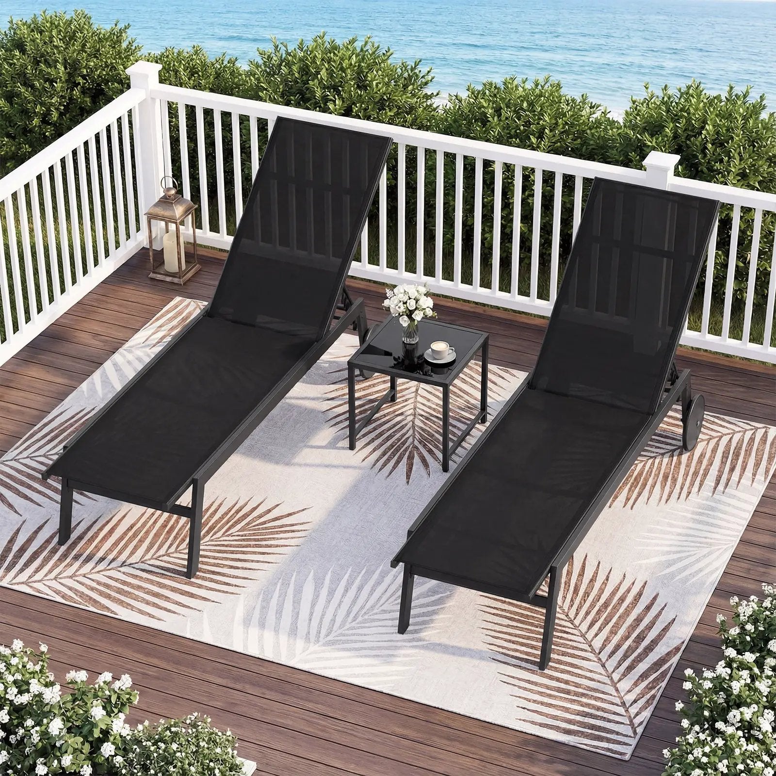 Patio Chaise Lounge Chair with Wheels and 6 by DirectDeals