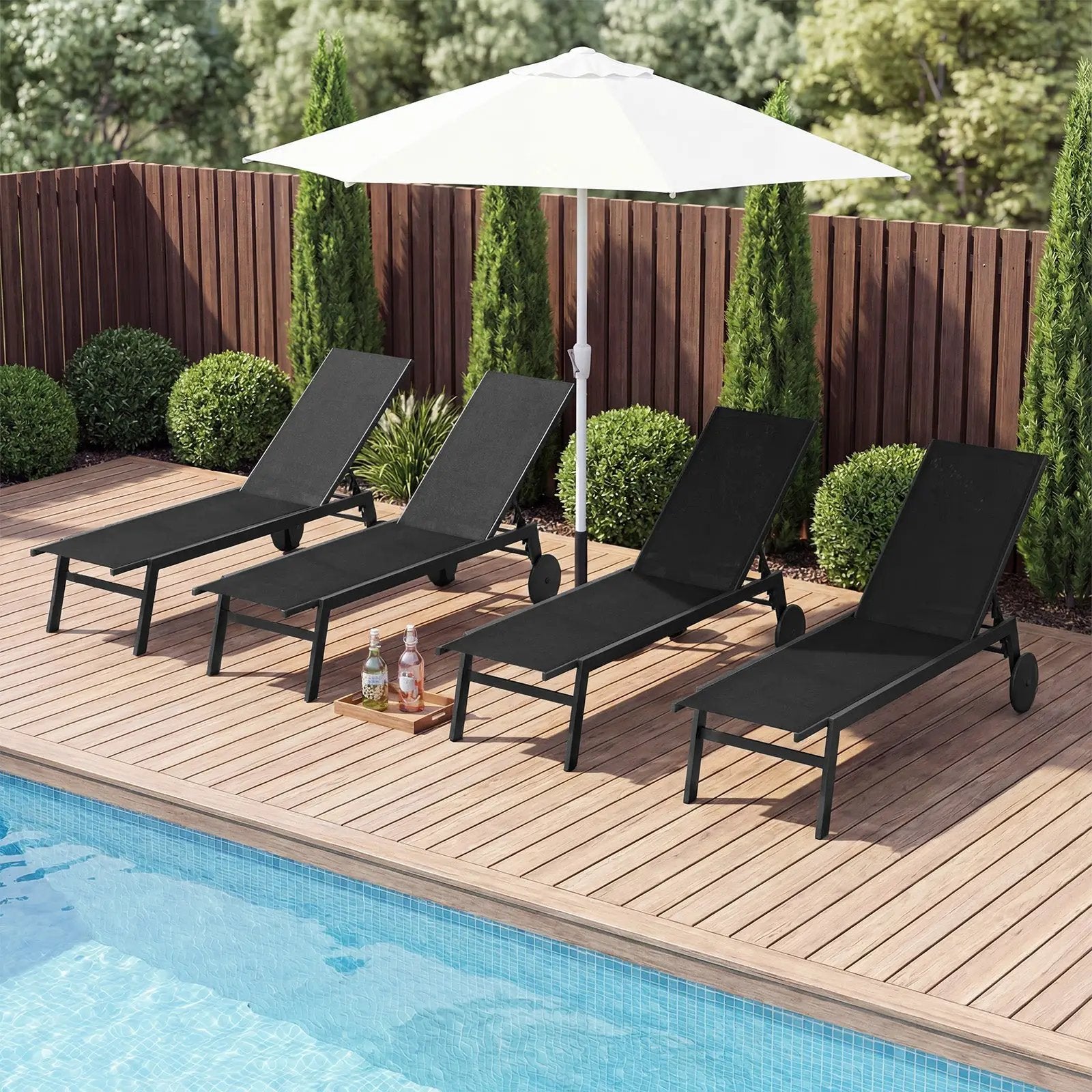Patio Chaise Lounge Chair with Wheels and 6 by DirectDeals