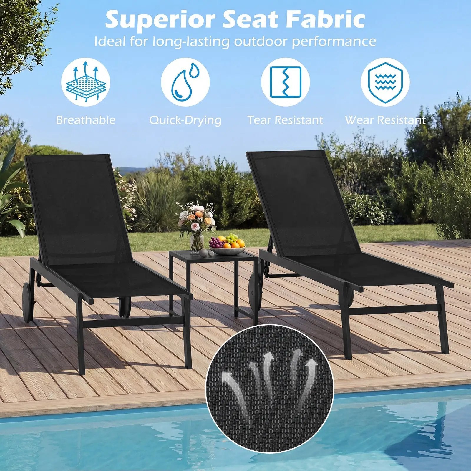 Patio Chaise Lounge Chair with Wheels and 6 by DirectDeals