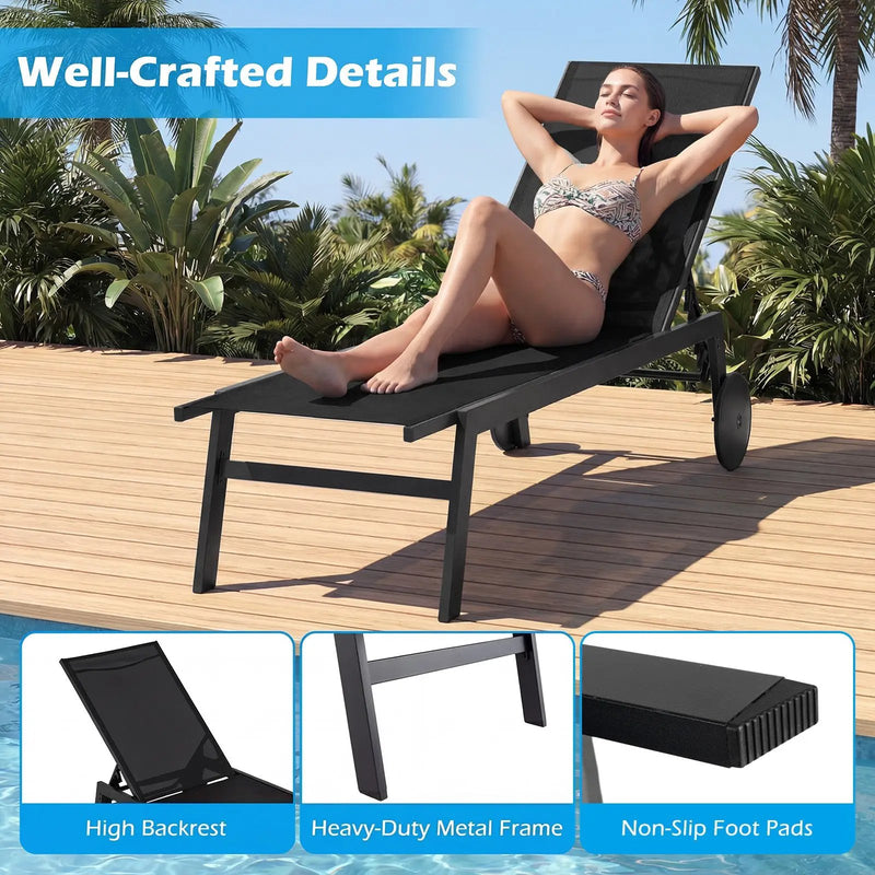 Patio Chaise Lounge Chair with Wheels and 6 by DirectDeals