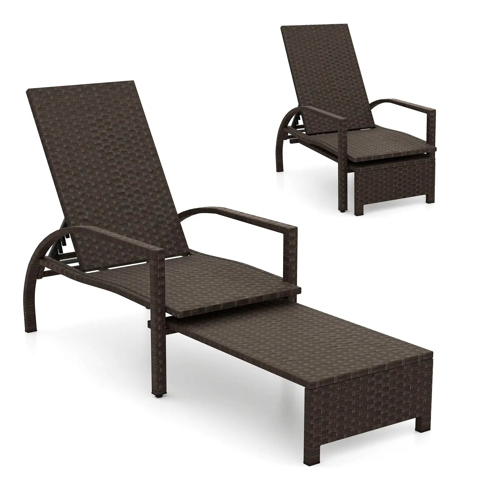 Patio Chaise Lounge Outdoor Rattan Lounge Chair with Retractable Ottoman by DirectDeals