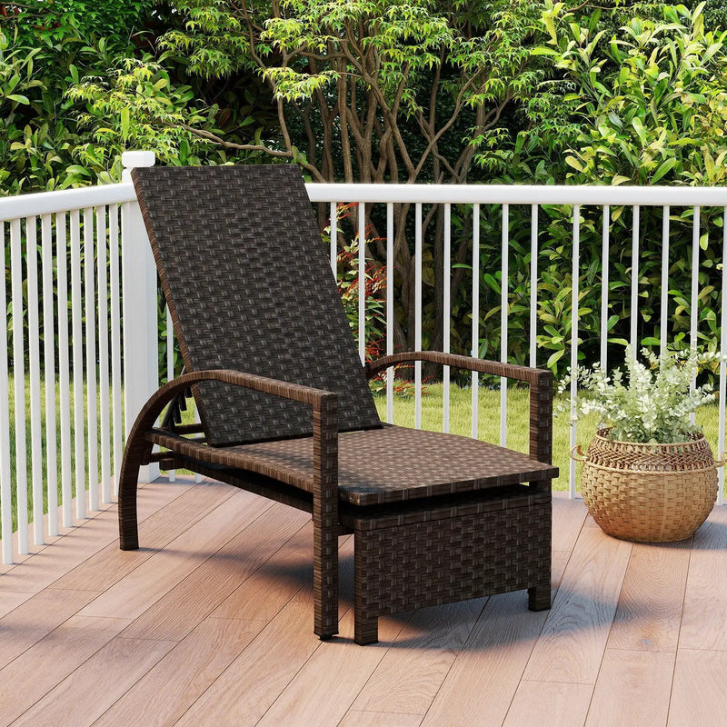 Patio Chaise Lounge Outdoor Rattan Lounge Chair with Retractable Ottoman by DirectDeals