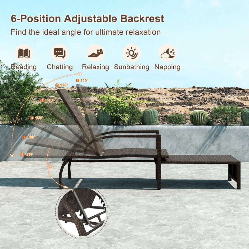 Patio Chaise Lounge Outdoor Rattan Lounge Chair with Retractable Ottoman by DirectDeals