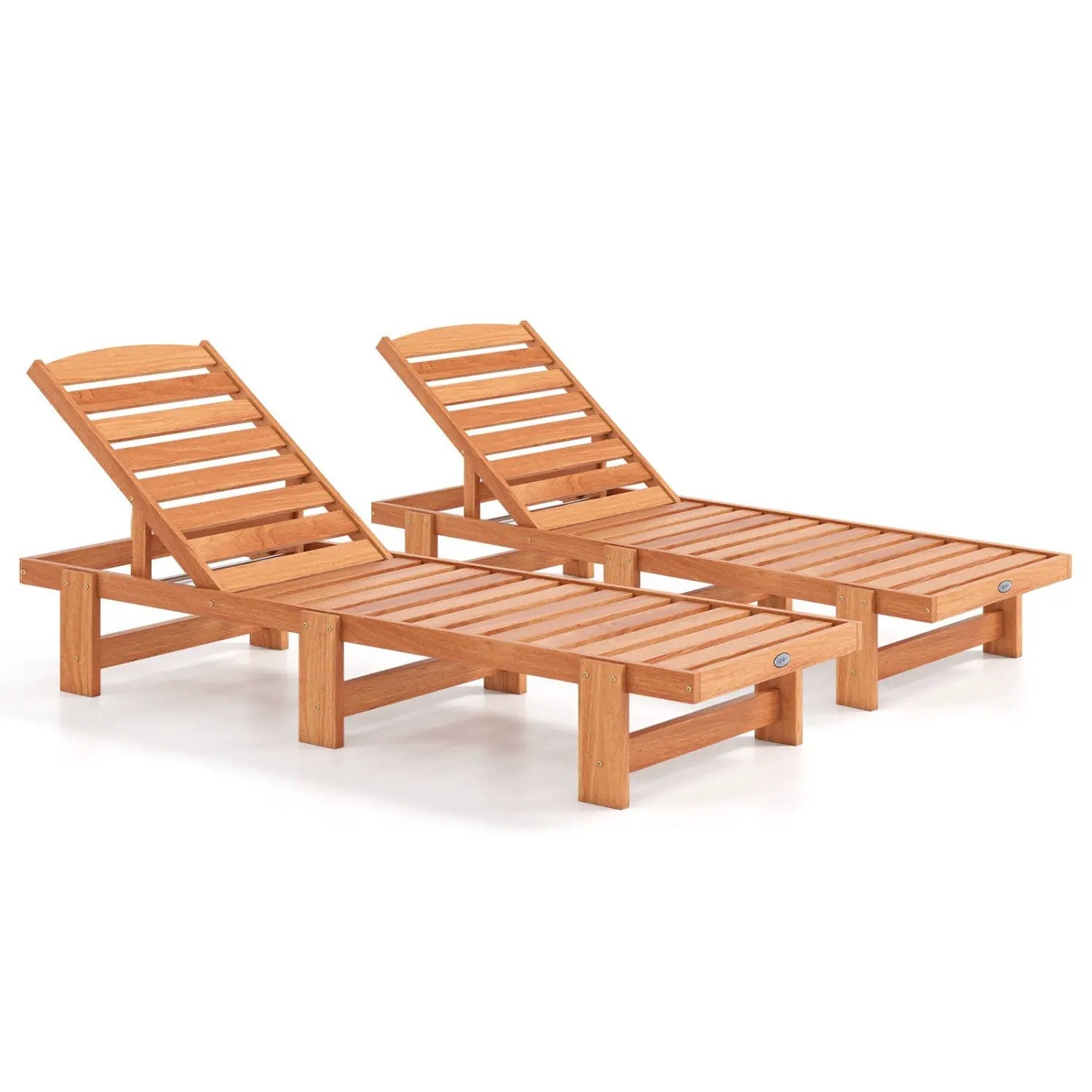 Patio Chaise Lounge Chair Solid Wood Slatted Recliner with Adjustable Backrest by DirectDeals