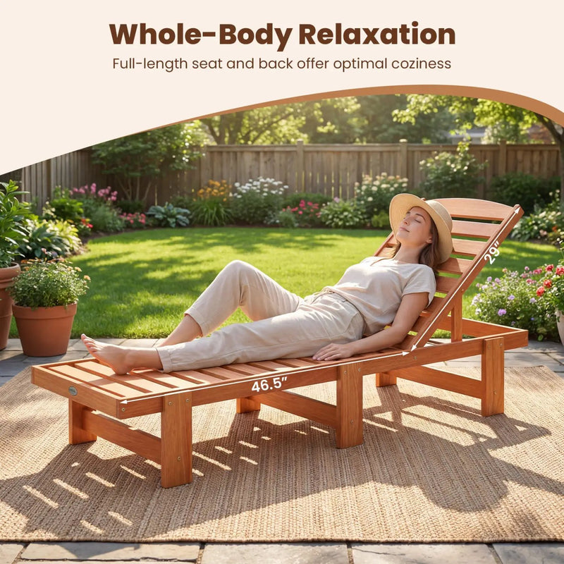 Patio Chaise Lounge Chair Solid Wood Slatted Recliner with Adjustable Backrest by DirectDeals