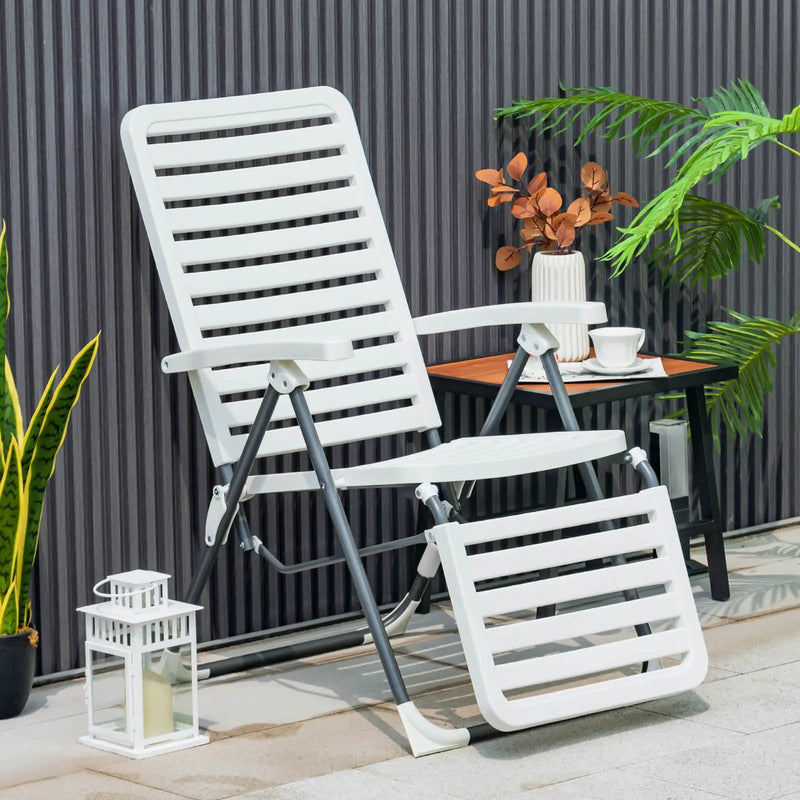 PP Folding Patio Chaise Lounger with 7-Level Backrest and Cozy Footrest by DirectDeals