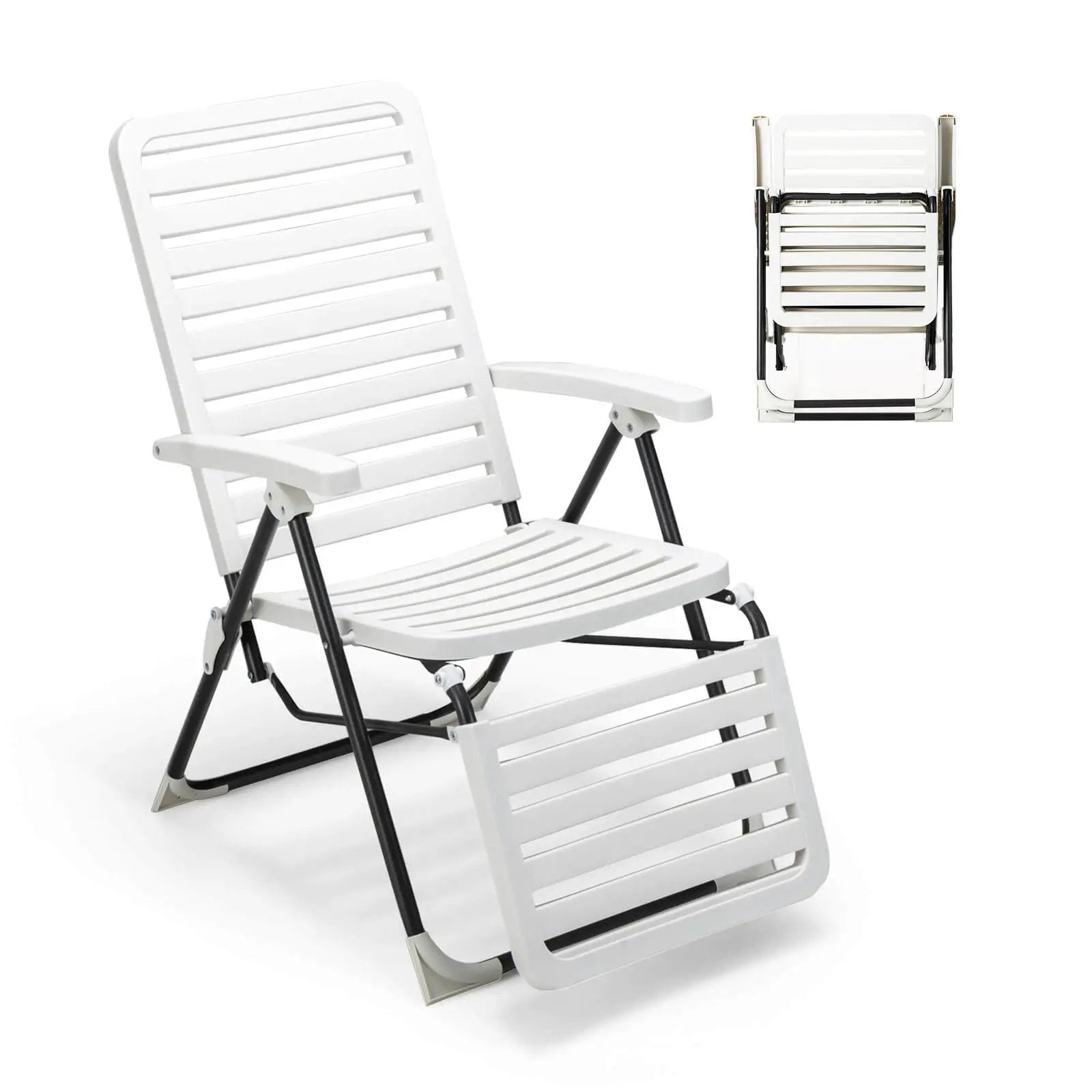 PP Folding Patio Chaise Lounger with 7-Level Backrest and Cozy Footrest by DirectDeals