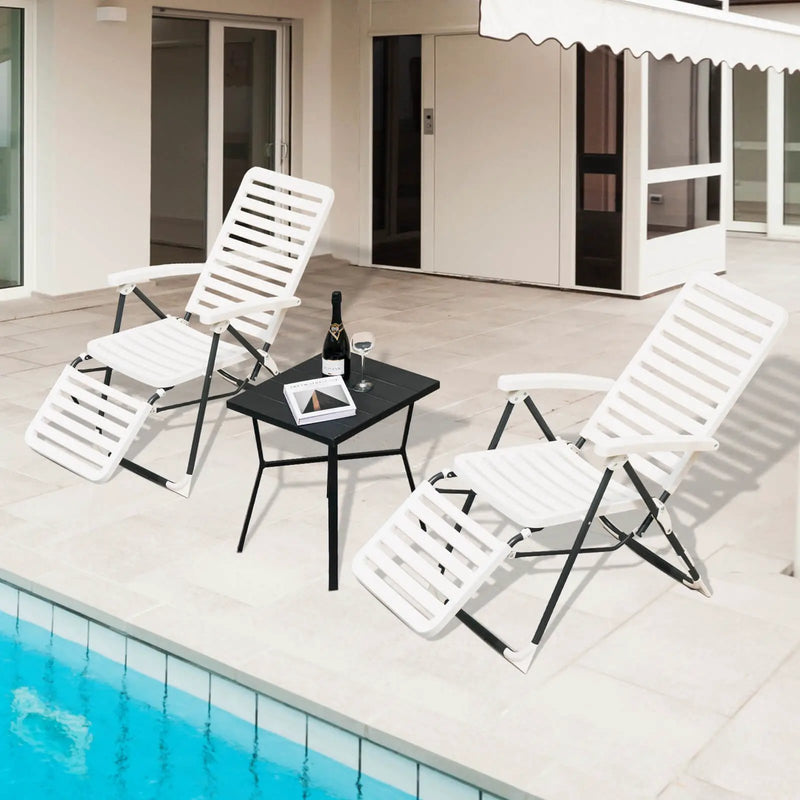 PP Folding Patio Chaise Lounger with 7-Level Backrest and Cozy Footrest by DirectDeals
