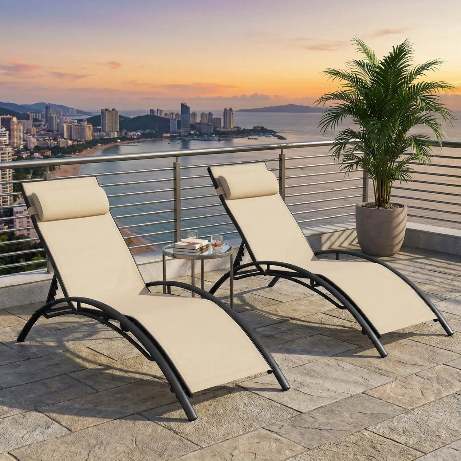 Patio Chaise Lounges Set of 2 Outdoor Recliner with 5-Position Backrest by DirectDeals