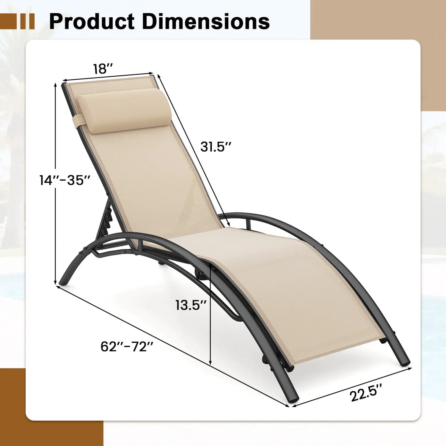 Patio Chaise Lounges Set of 2 Outdoor Recliner with 5-Position Backrest by DirectDeals