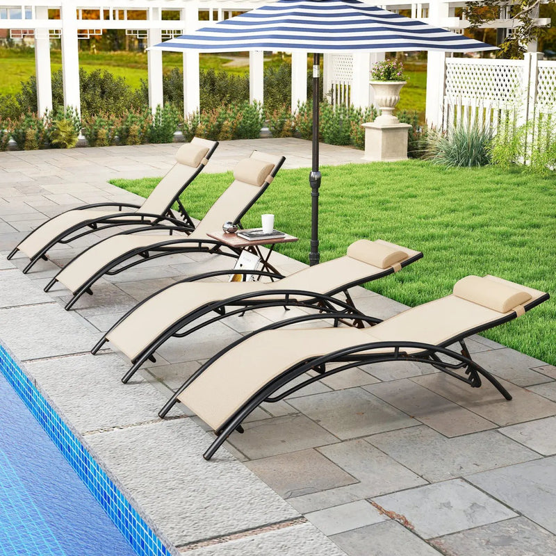 Patio Chaise Lounges Set of 2 Outdoor Recliner with 5-Position Backrest by DirectDeals
