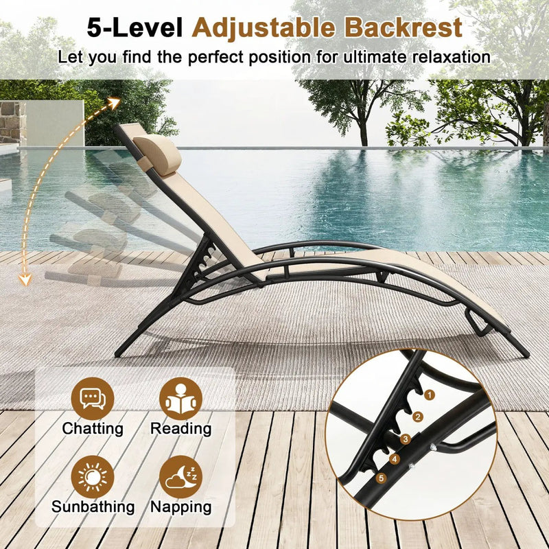Patio Chaise Lounges Set of 2 Outdoor Recliner with 5-Position Backrest by DirectDeals