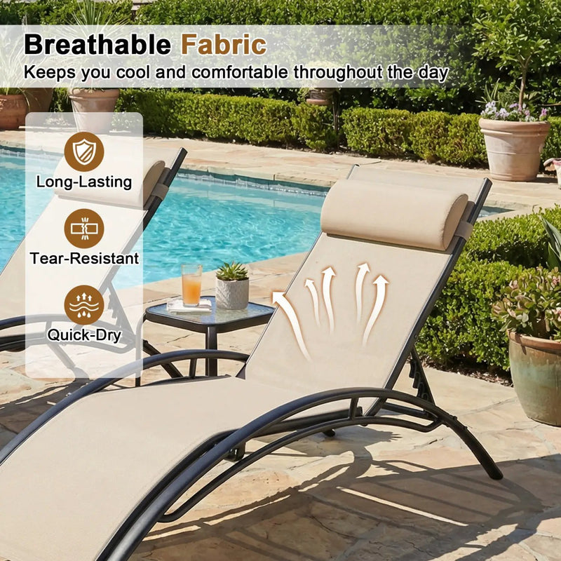 Patio Chaise Lounges Set of 2 Outdoor Recliner with 5-Position Backrest by DirectDeals